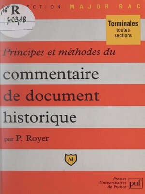 cover image of Principes et méthodes du commentaire de document historique